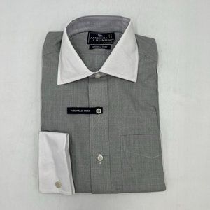 American Living Long Sleeve Button up Dress Shirt Grey & White 16  32/33